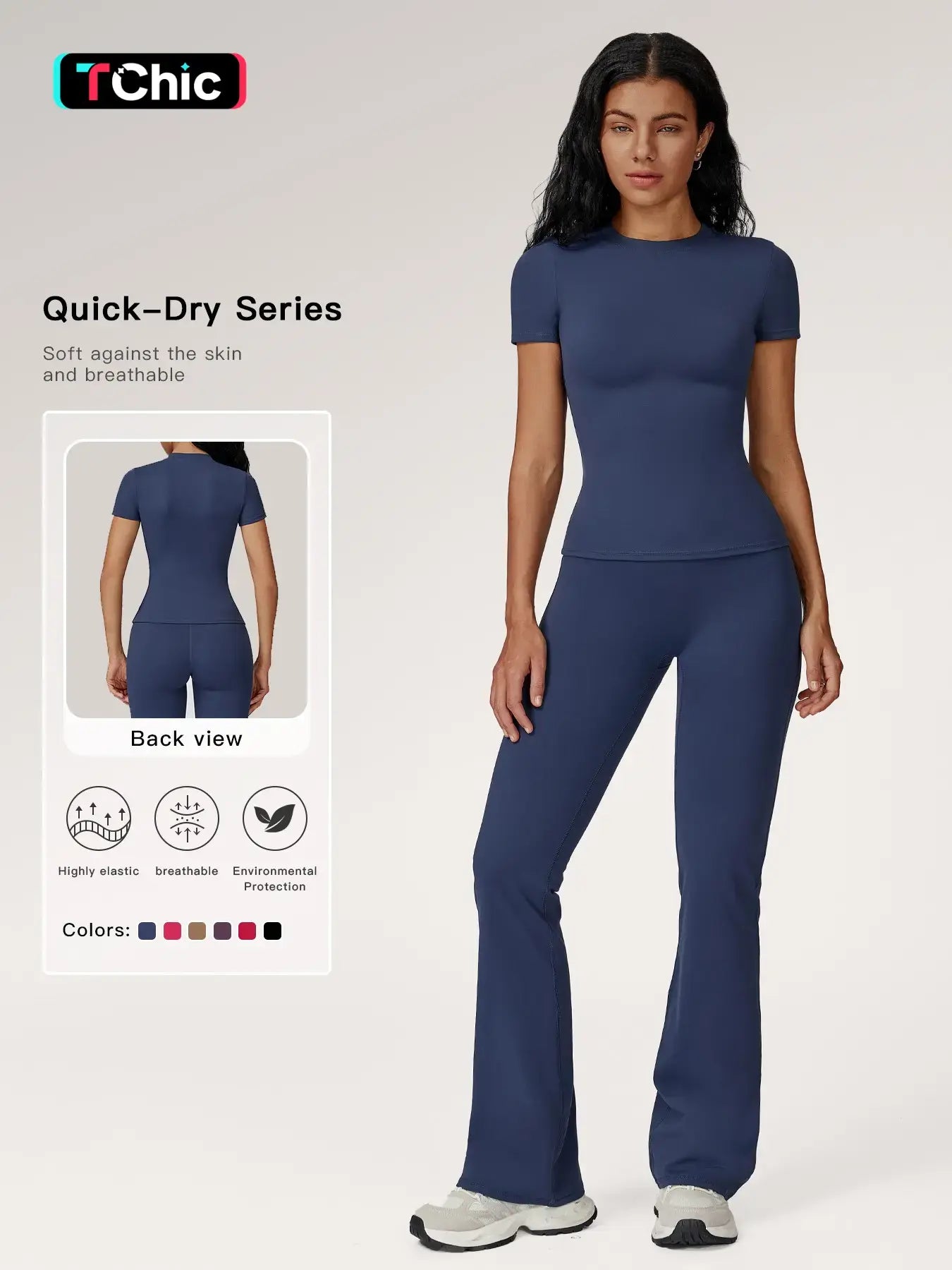 Women's Sporty Two-Piece Activewear Set: Quick-Dry Slim Fit T-Shirt and High Waist Yoga Pants in Soft, Skin-Friendly Fabric for All-Season Wear