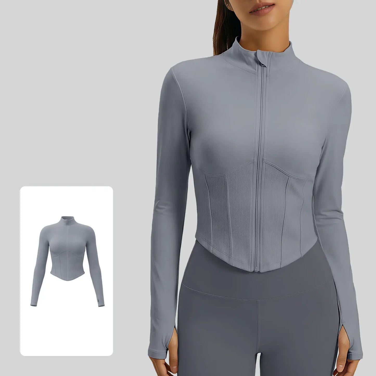 Xelle Women’s Slim Fit Cropped Sports Jacket – Full Zip Activewear with Thumbholes & Contoured Rib Design