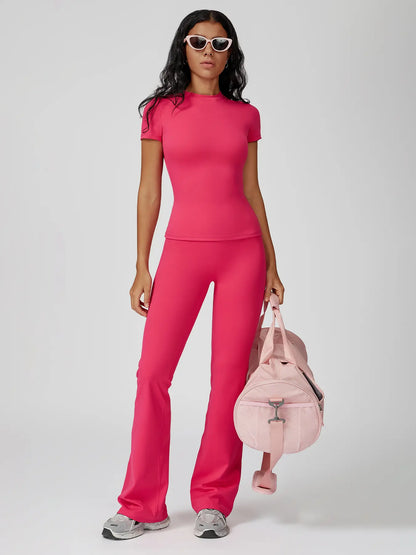Women's Sporty Two-Piece Activewear Set: Quick-Dry Slim Fit T-Shirt and High Waist Yoga Pants in Soft, Skin-Friendly Fabric for All-Season Wear