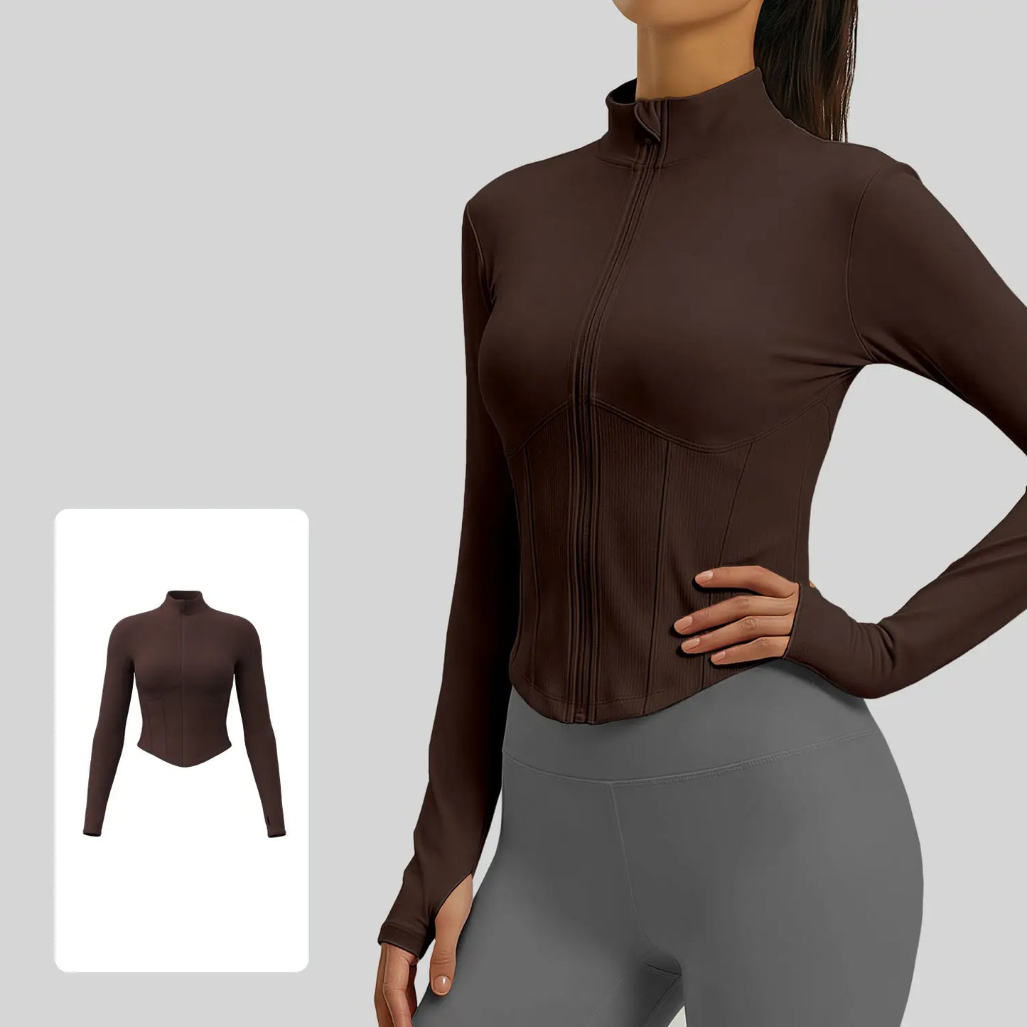 Xelle Women’s Slim Fit Cropped Sports Jacket – Full Zip Activewear with Thumbholes & Contoured Rib Design