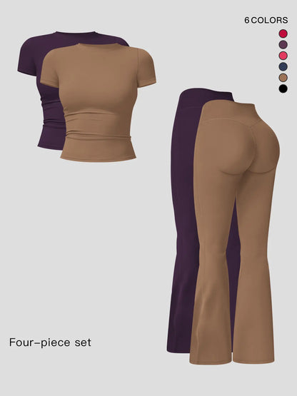 Women's Sporty Two-Piece Activewear Set: Quick-Dry Slim Fit T-Shirt and High Waist Yoga Pants in Soft, Skin-Friendly Fabric for All-Season Wear