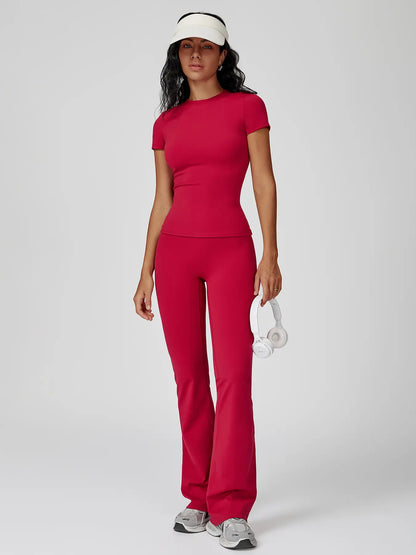 Women's Sporty Two-Piece Activewear Set: Quick-Dry Slim Fit T-Shirt and High Waist Yoga Pants in Soft, Skin-Friendly Fabric for All-Season Wear