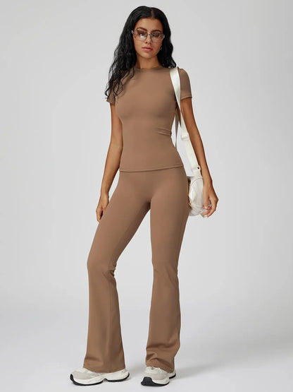 Women's Sporty Two-Piece Activewear Set: Quick-Dry Slim Fit T-Shirt and High Waist Yoga Pants in Soft, Skin-Friendly Fabric for All-Season Wear